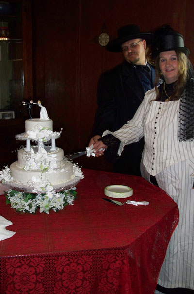 Carol and husband at their Victorian wedding