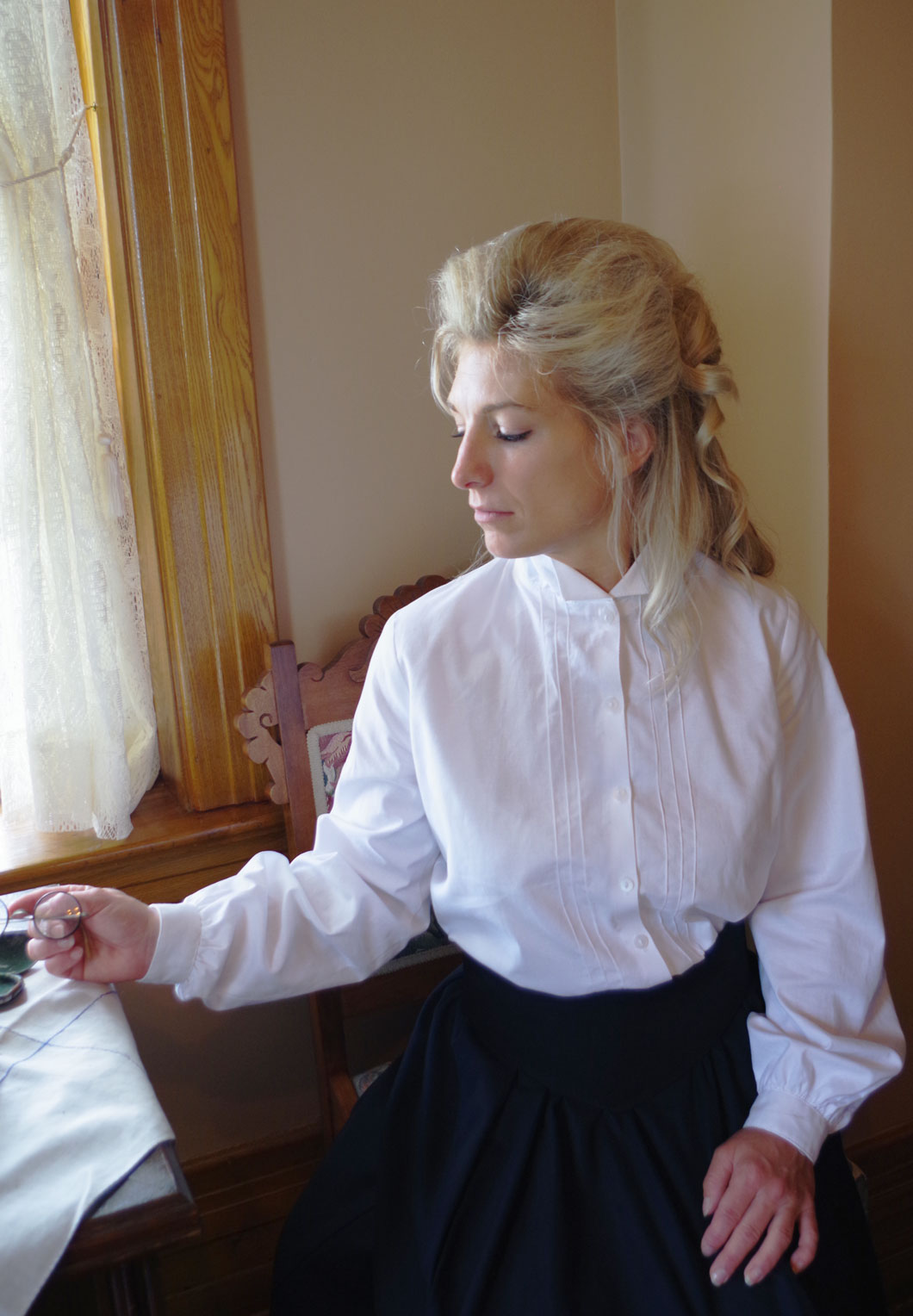 Kleding Meisjeskleding Tops & T-shirts Blouses Victoriaanse blouse 1890s 1900s witte kanten pijp van schapenmouw Edwardian meisje blouse xxs xs 