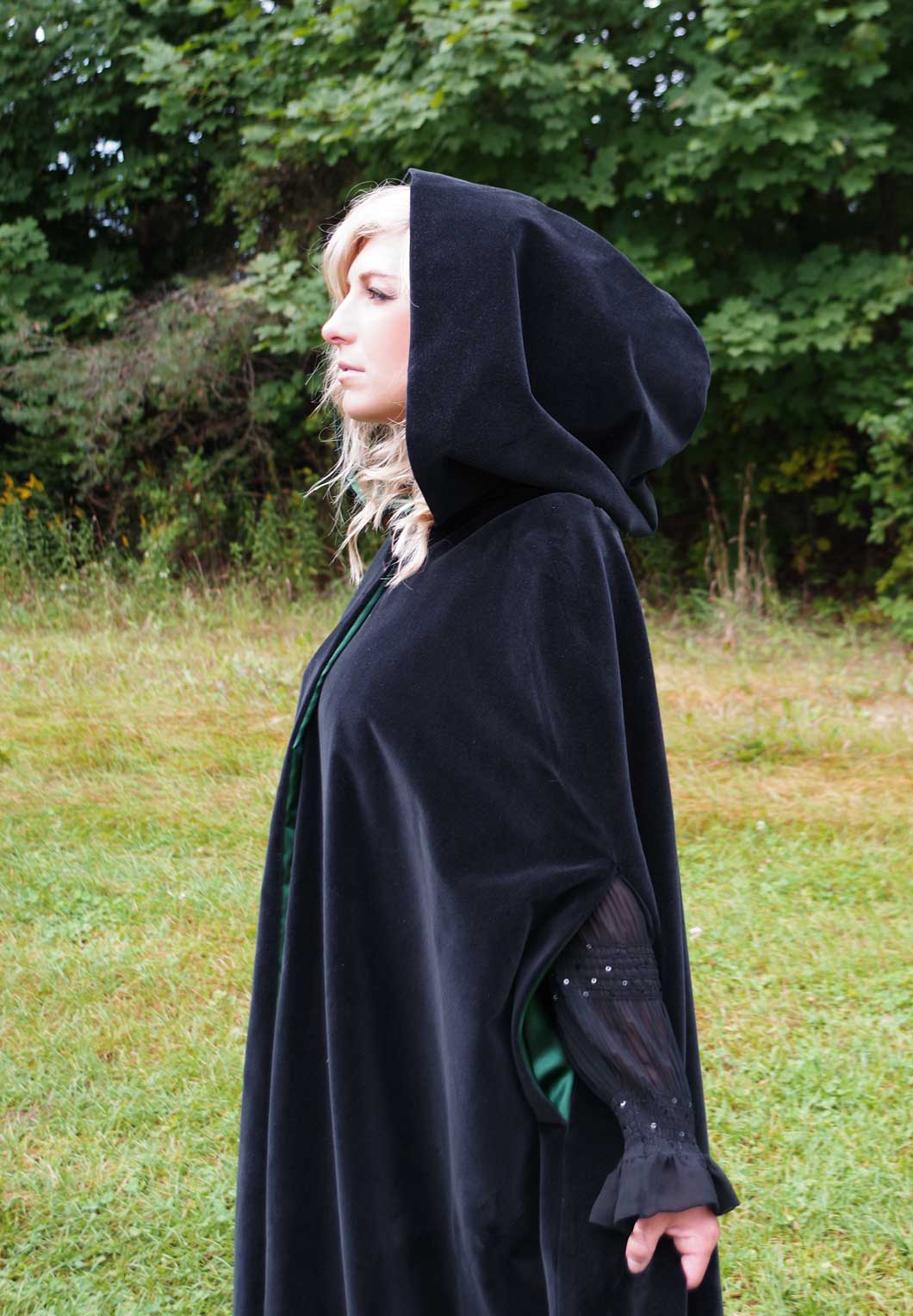 5035 Burgundy Taffeta Cloak w/ Black Velvet Hood Lining - Cloak & Dagger  Creations