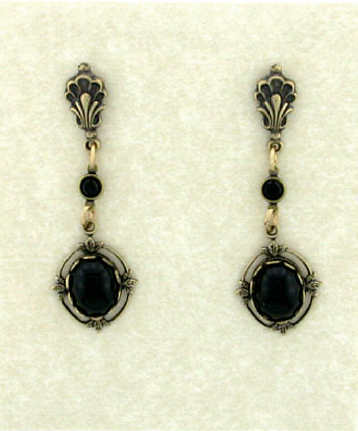 Sterling Silver Whitby Jet Oblong Drop Earrings