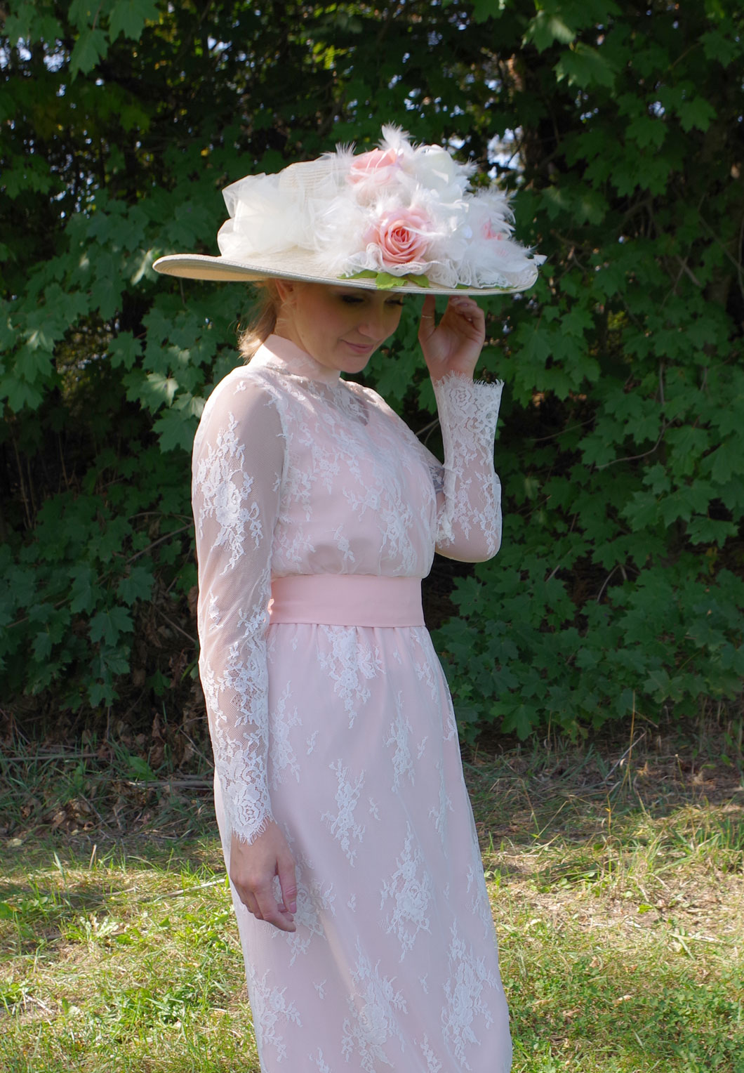 70s Wedding Dress, Lace Veil Dress Set, Vintage Chantilly Lace