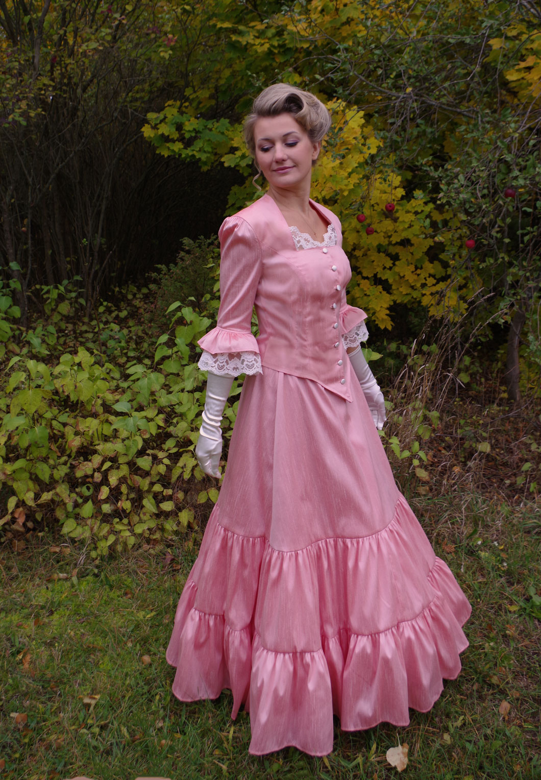 Maud Victorian Style Dupioni Lace Trim Dress Ensemble on sale