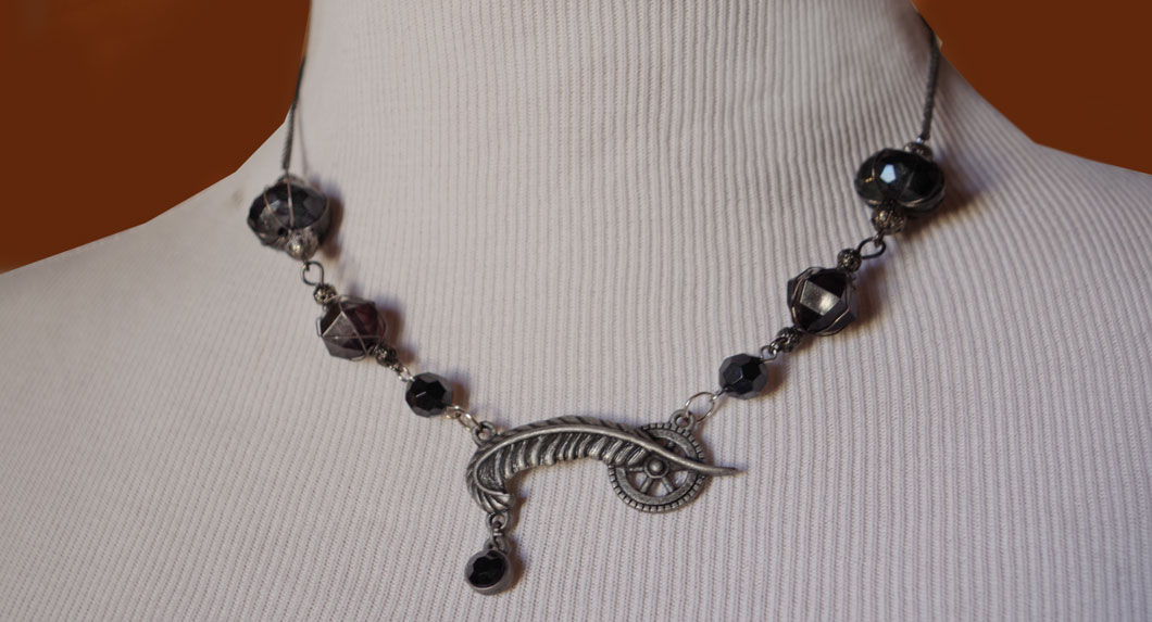 Black Bead Necklace With Silver in stock ready to ship