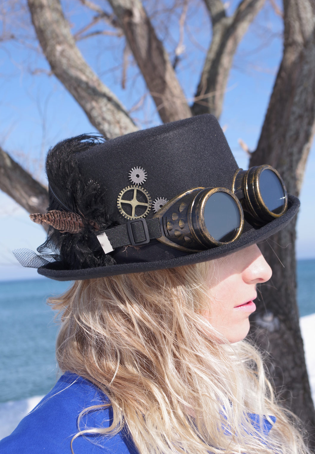 Black Steampunk Hat with Goggles