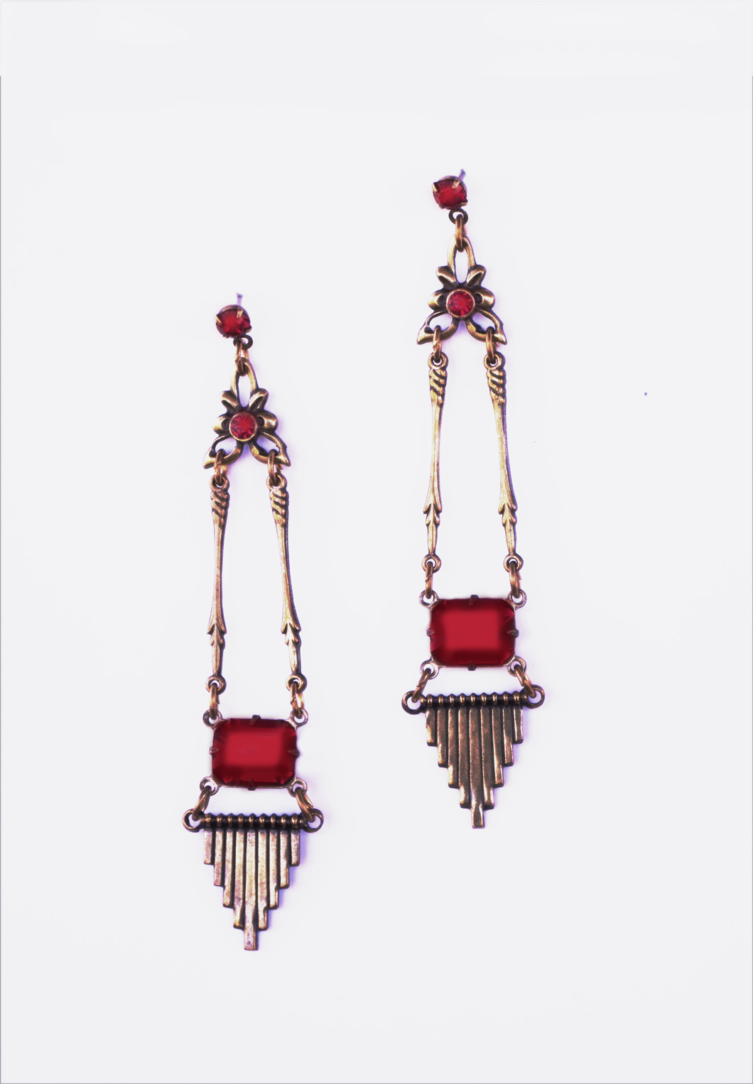 Vintage Art Deco Chandelier Ruby Earrings