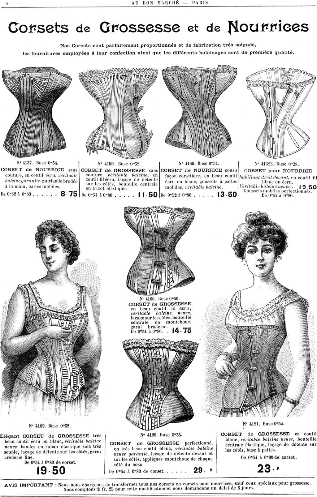 Black and white advertisement for corsets