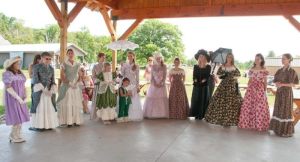 Women in Victorian dress at Mackinaw City's Historic Village