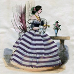 Valentine's Day card of a lady in silk crinoline. Made by Thos. Dean and Son in the 1860s