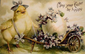 Victorian Easter card with chick and egg