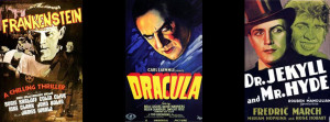 halloween classic movie stories posters - Frankenstein, Dracula, Doctor Jekyll and Mr. Hyde