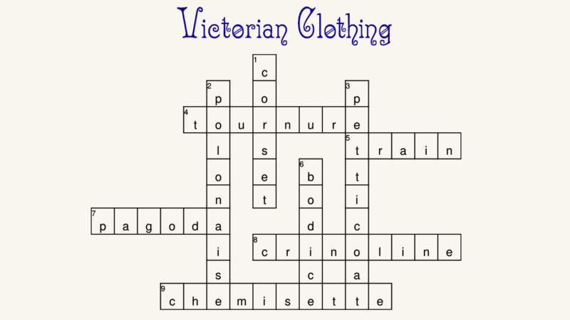 Victorian Clothing Crossword Game answer key