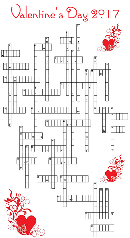 Valentine's Day crossword puzzle day three clues