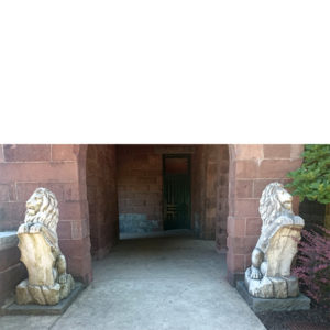 Marble lions flank the Catholina Lambert museum entrance