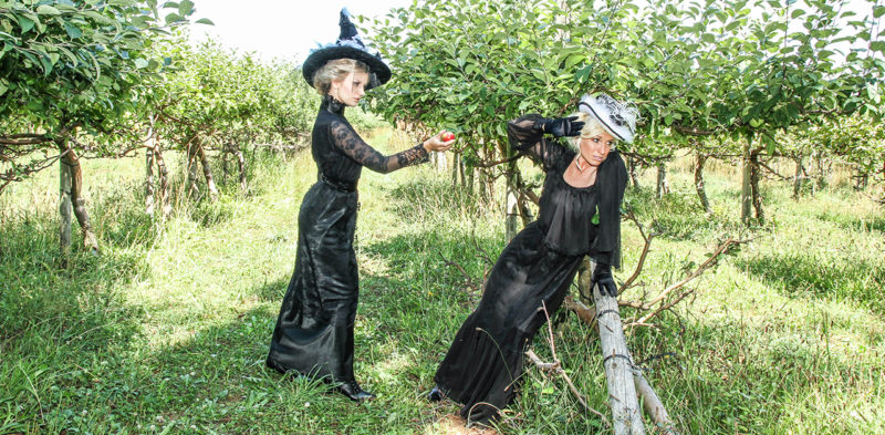 Halloween 2018 Caption This! Photo Contest banner - 2 classy witches in the apple orchard