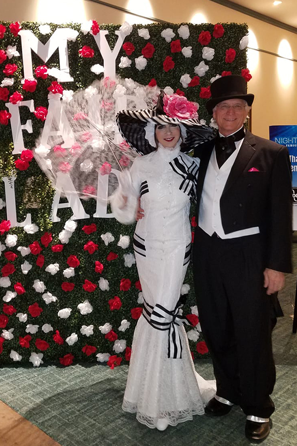 Donna B. wearing our Ascot White and Black Gown at the My Fair Lady Masquerade Ball