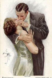 Harrison Fisher illustration of couple kissing in an embrace
