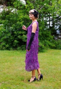 Cleo Roaring 20's Purple Beaded Feather Flapper Dress