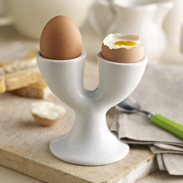 Unusual brown vintage double egg cup with double boiled egg holder